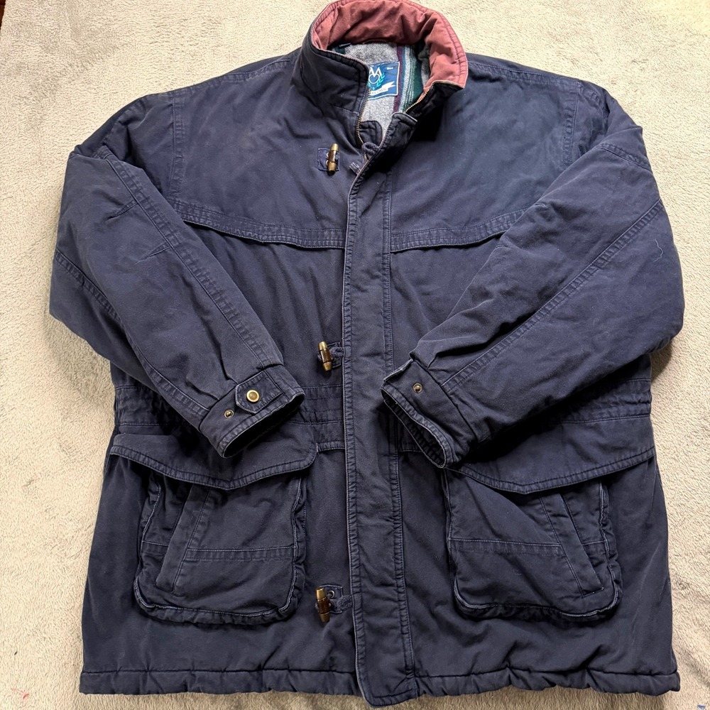 Members Only Vintage Navy Blue Field Jacket Toggle Flannel Lined Mens XL